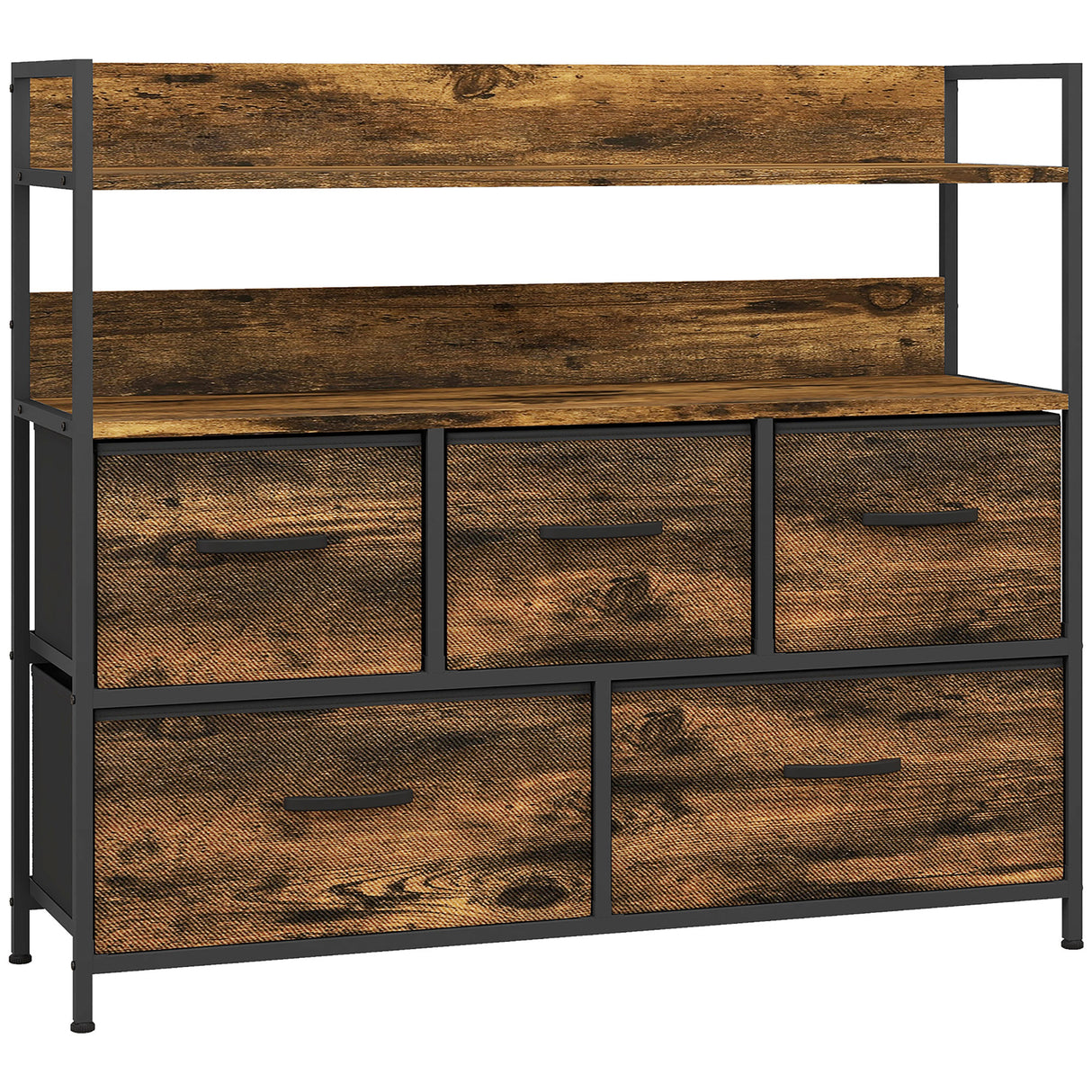 Wooden Chest Of 5 Fabric Drawers 98cm Wide With Steel Frame - Velmora