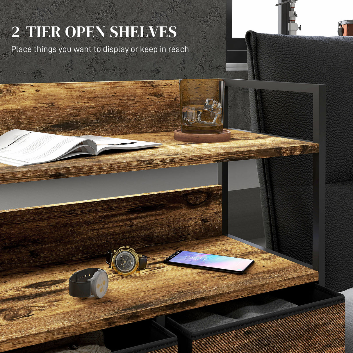 Wooden Chest Of 5 Fabric Drawers 98cm Wide With Steel Frame - Velmora