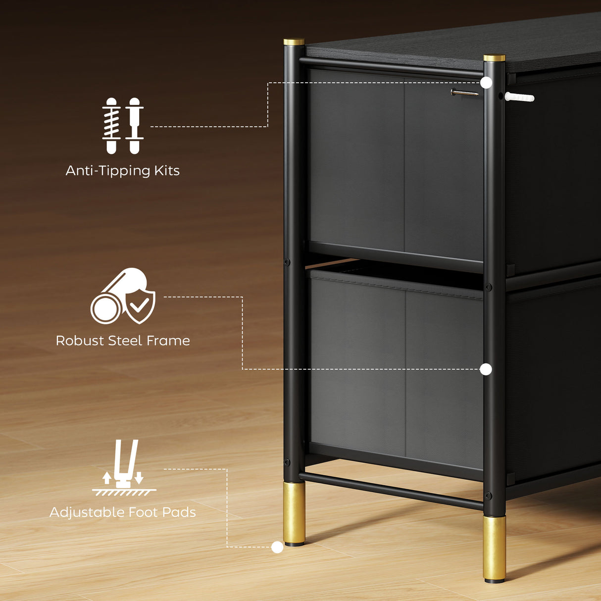 Wooden Chest Of 5 Faux Leather Drawers Front 100cm Wide With Metal Frame - Velmora