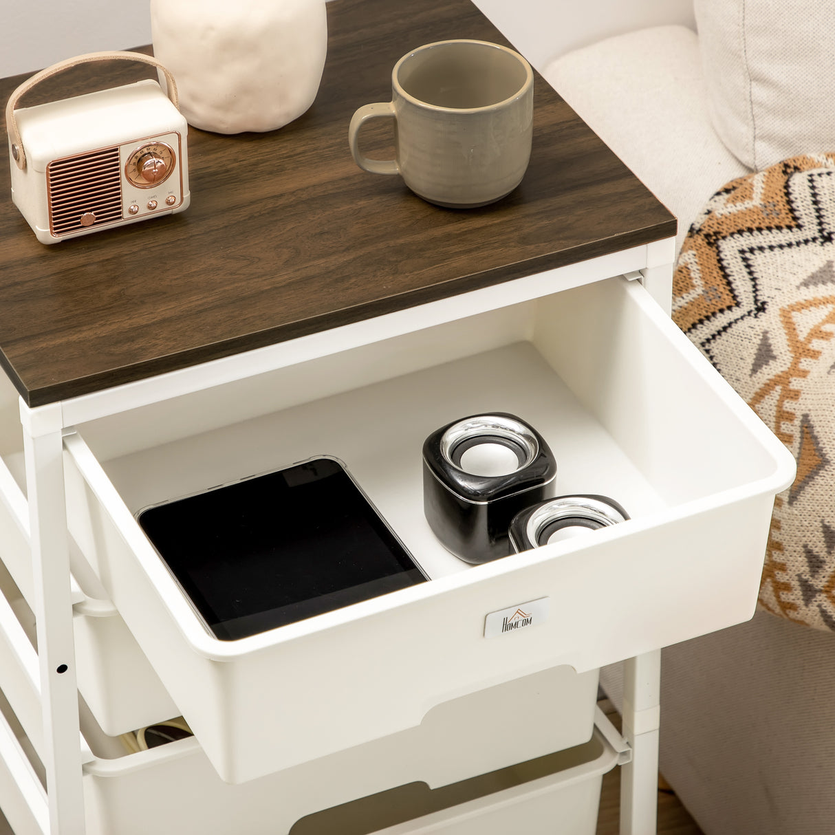 Wooden Chest Of 5 Plastic Drawers 41.5cm Wide With Steel Frame - Velmora