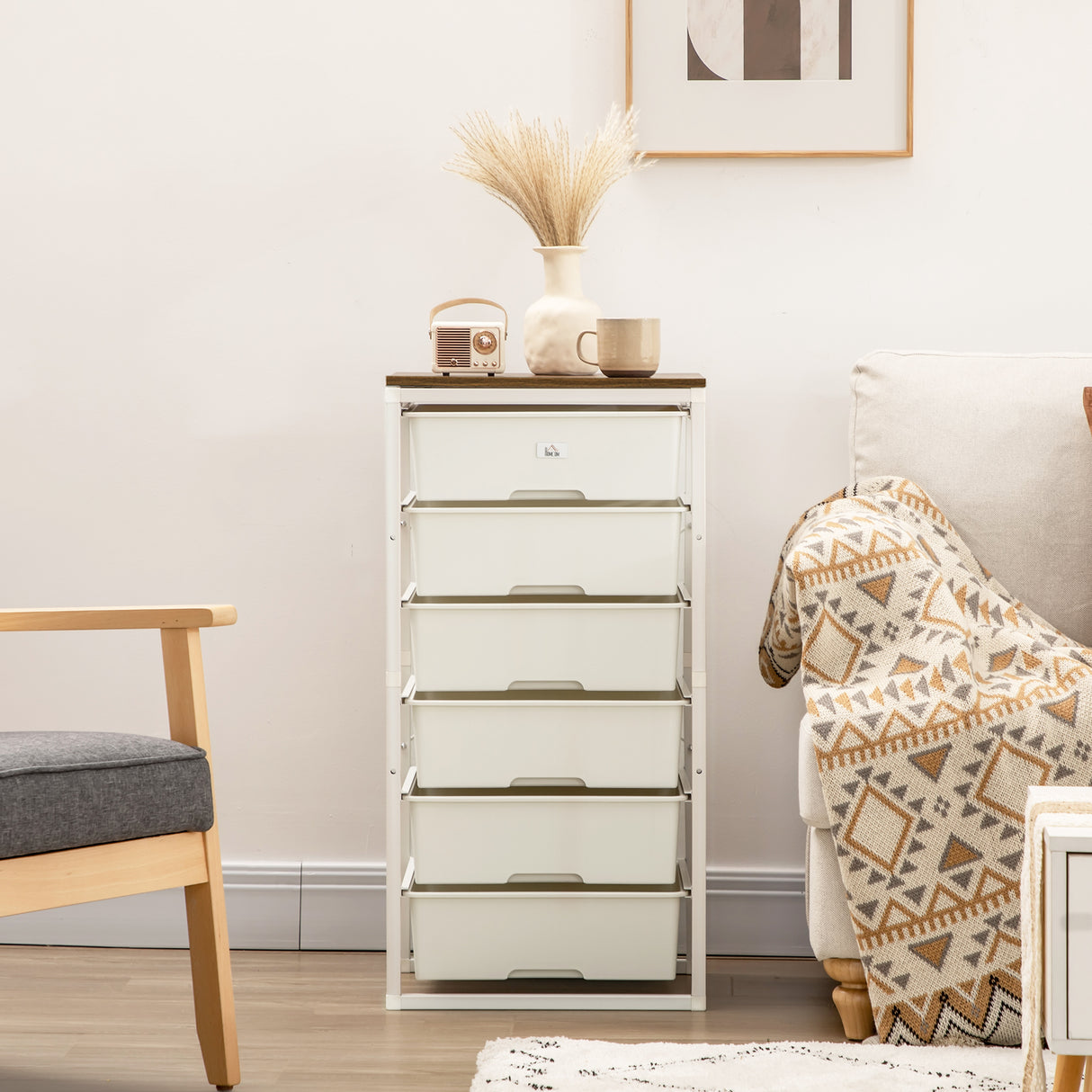 Wooden Chest Of 5 Plastic Drawers 41.5cm Wide With Steel Frame - Velmora