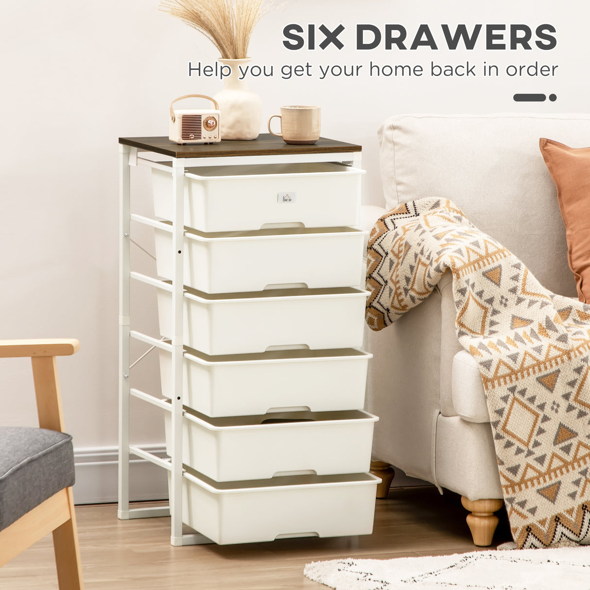 Wooden Chest Of 5 Plastic Drawers 41.5cm Wide With Steel Frame - Velmora