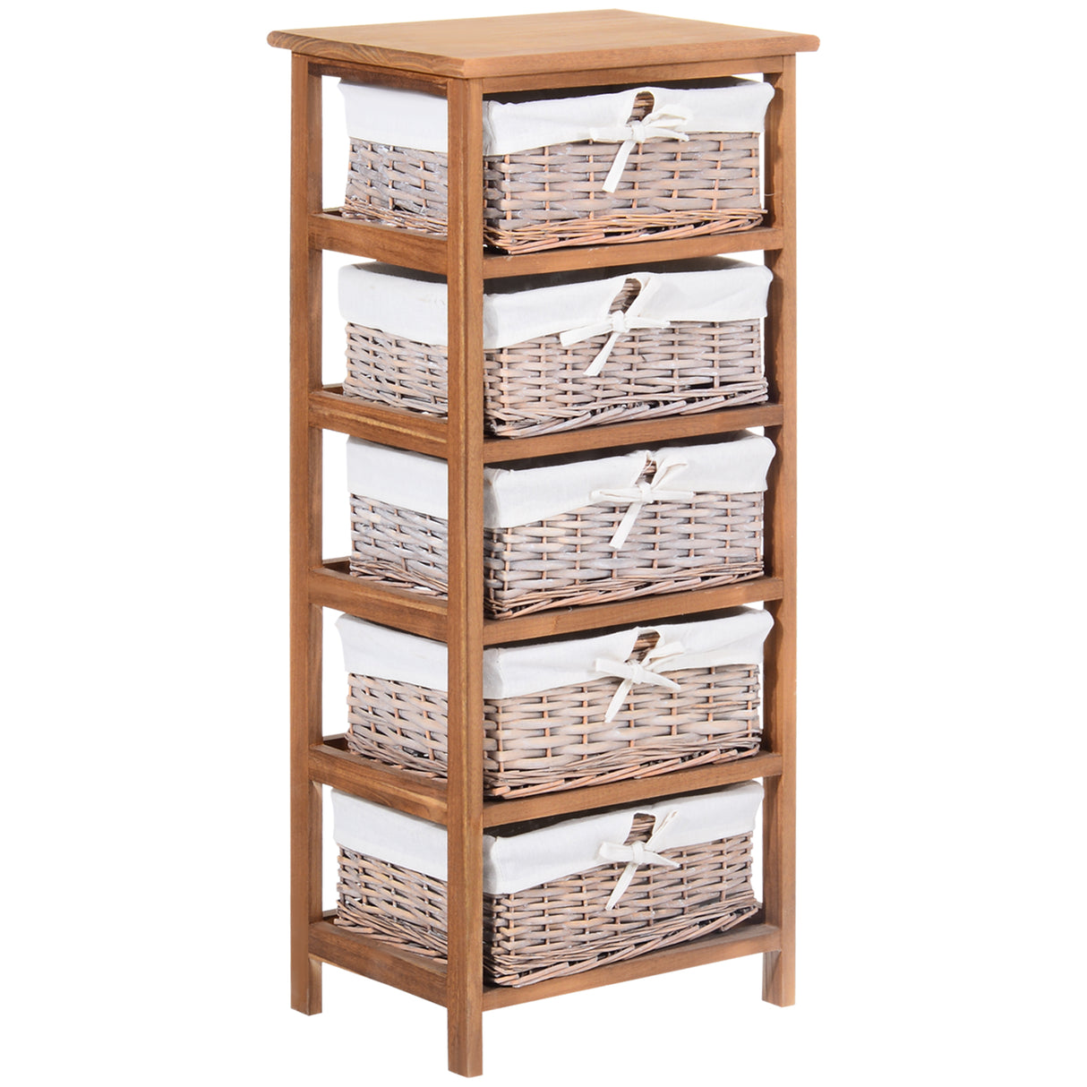 Wooden Chest Of 5 Wicker Drawers 40cm Wide - Velmora
