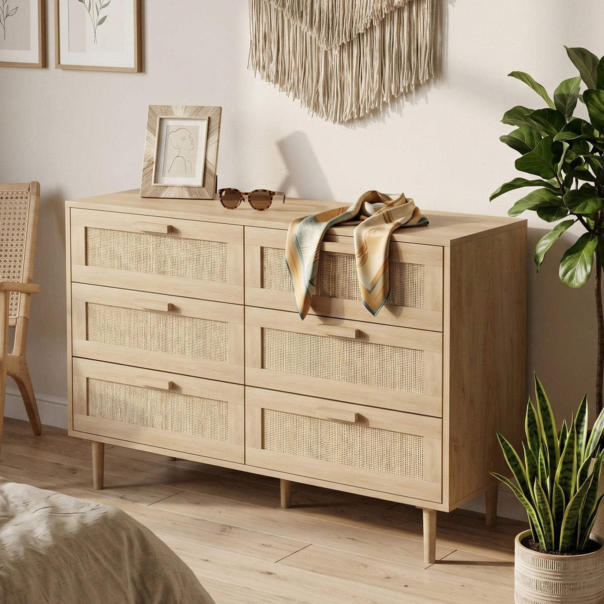 Wooden Chest Of 6 Drawers 110cm Wide - Velmora