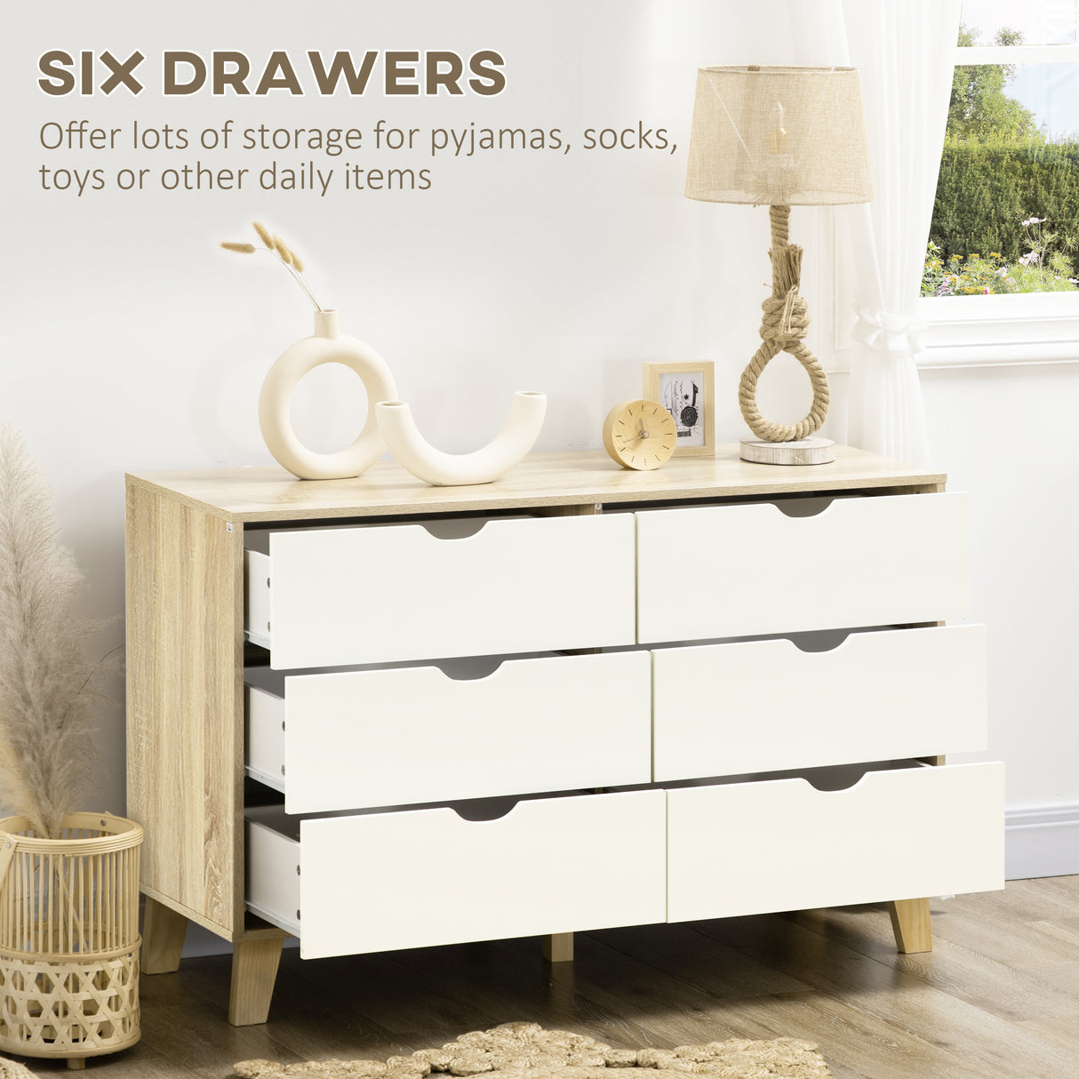 Wooden Chest Of 6 Drawers 120cm Wide - Velmora