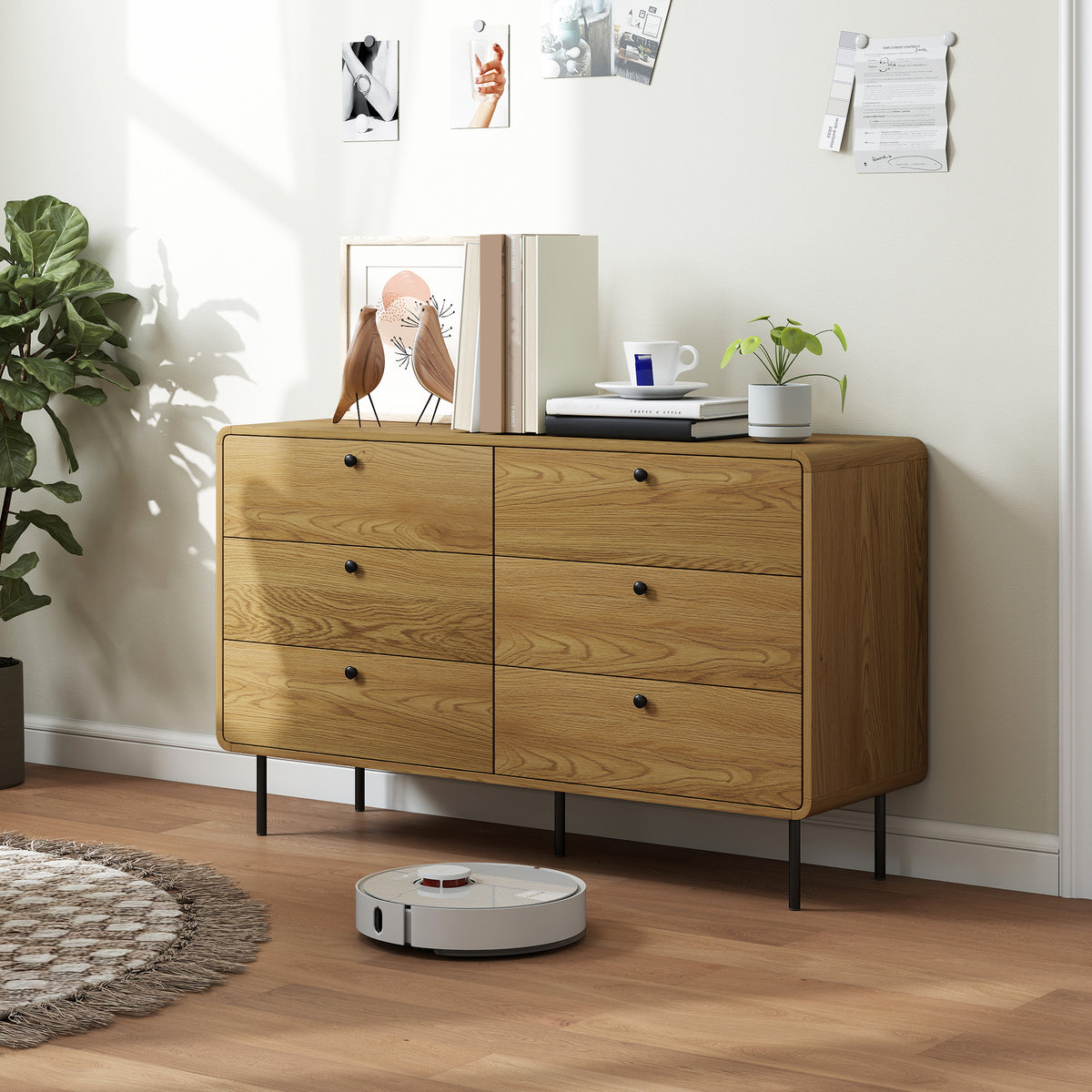 Wooden Chest Of 6 Drawers 120cm Wide With Steel Legs - Velmora
