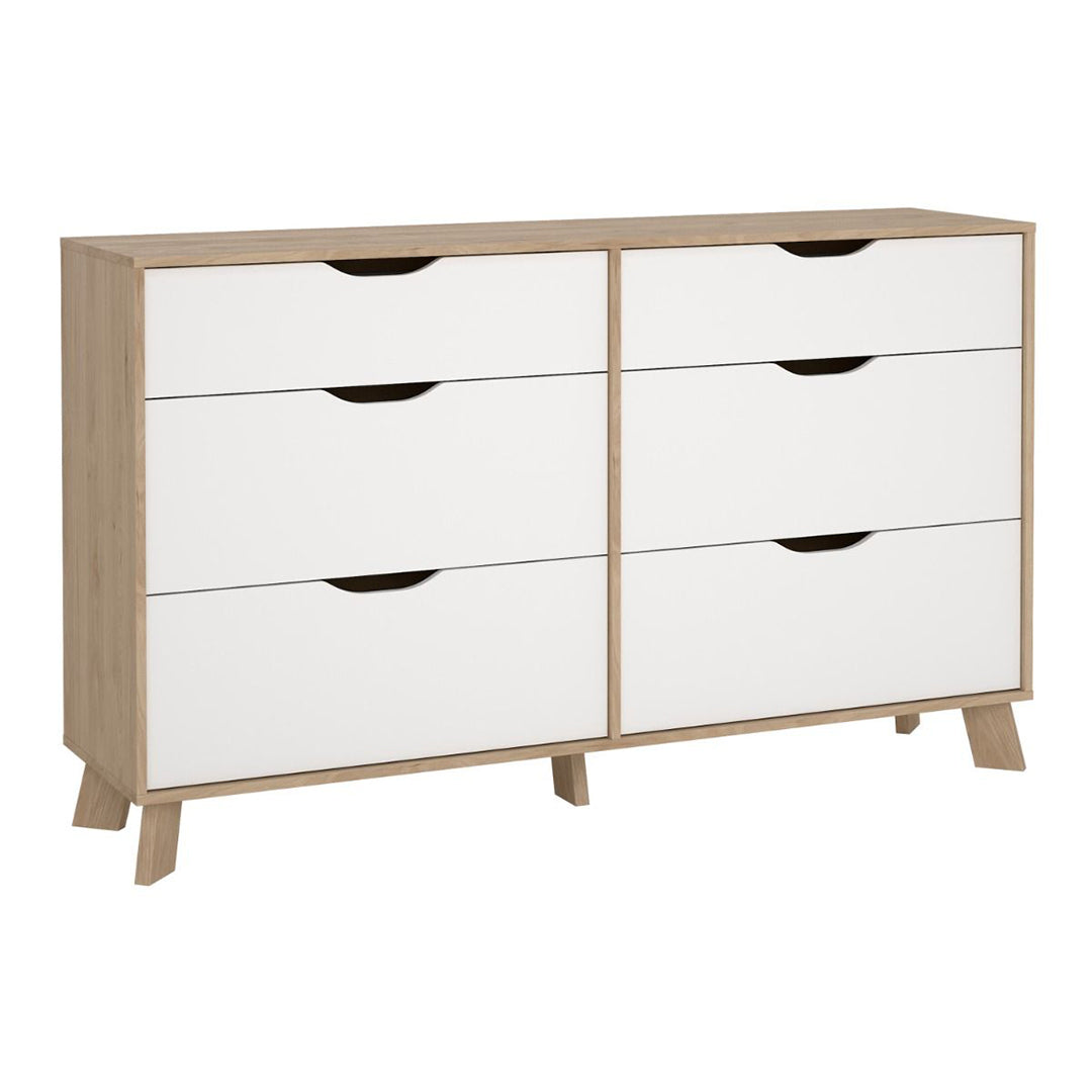 Wooden Chest Of 6 Drawers Double Dresser With White Fronts - Ikast