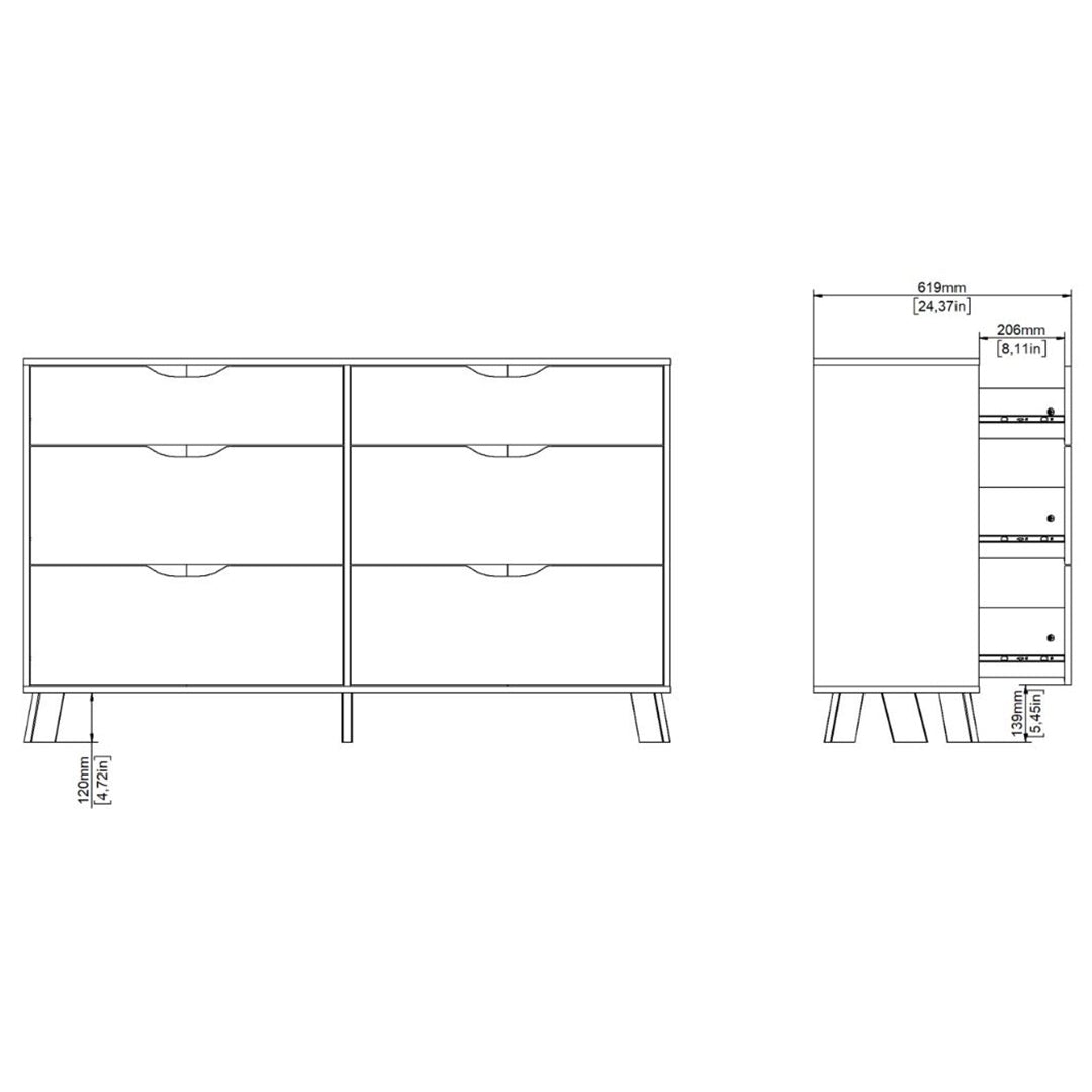 Wooden Chest Of 6 Drawers Double Dresser With White Fronts - Ikast