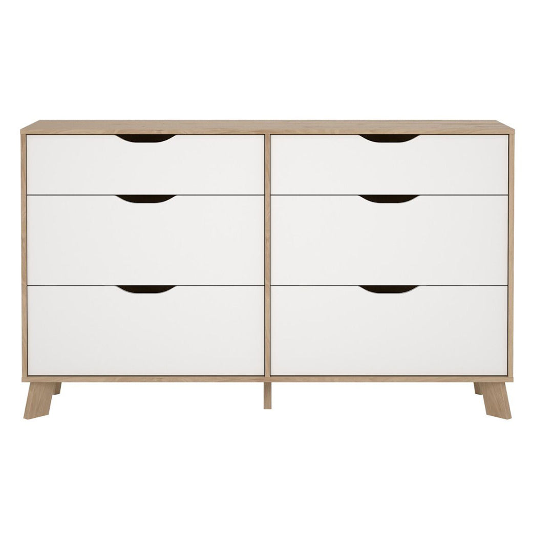 Wooden Chest Of 6 Drawers Double Dresser With White Fronts - Ikast