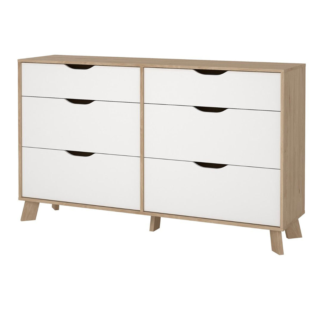 Wooden Chest Of 6 Drawers Double Dresser With White Fronts - Ikast