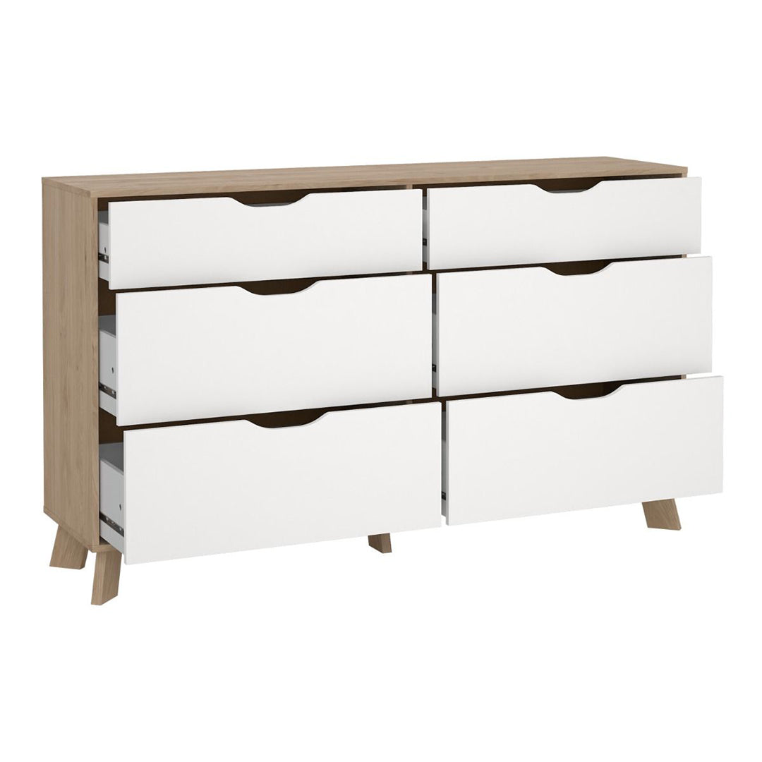 Wooden Chest Of 6 Drawers Double Dresser With White Fronts - Ikast
