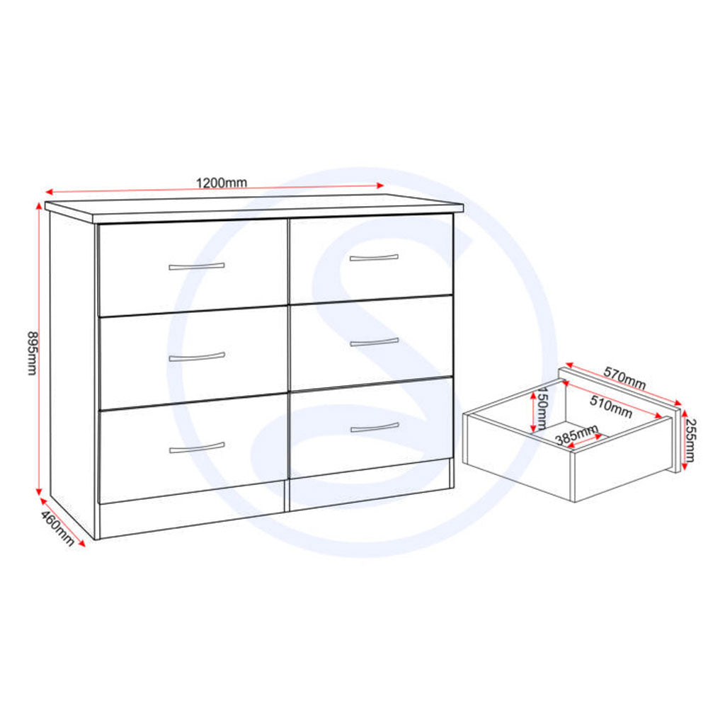 Wooden Chest Of 6 Drawers - Nevada