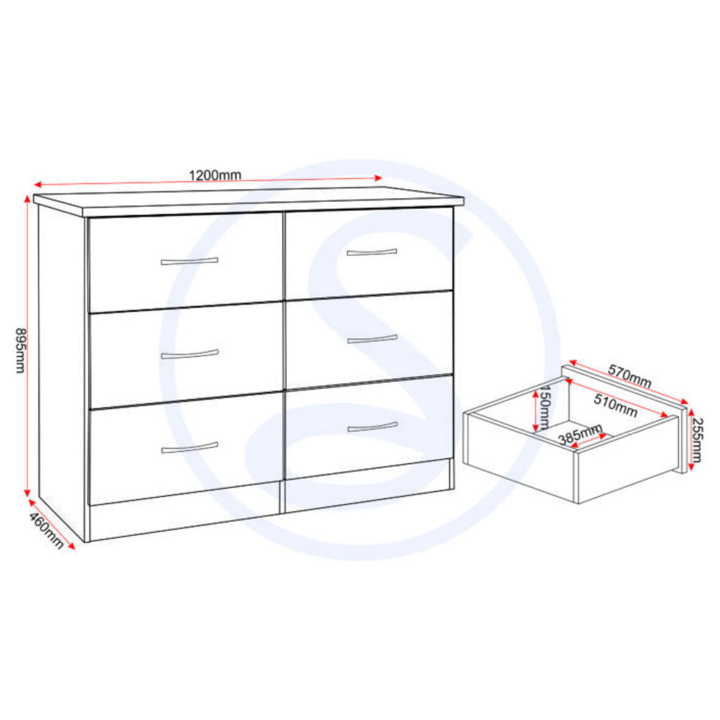Wooden Chest Of 6 Drawers - Nevada