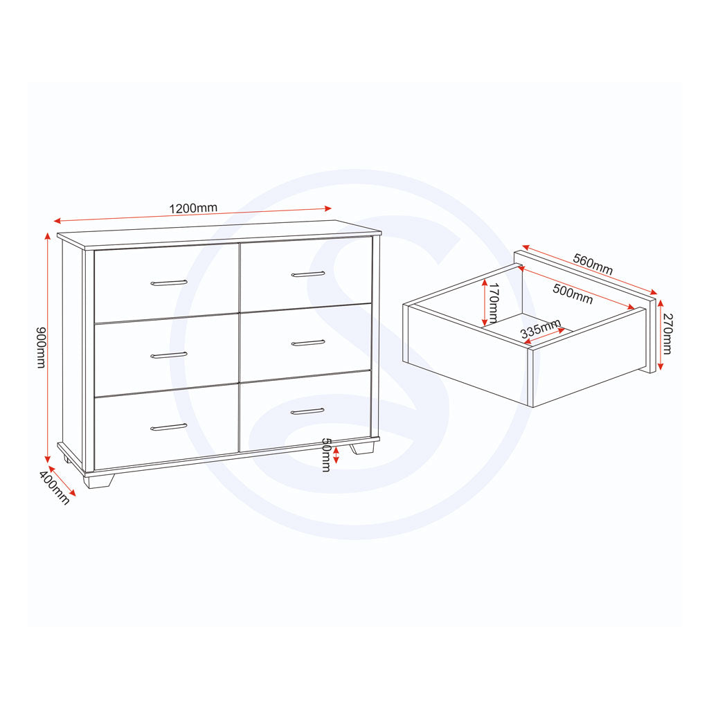 Wooden Chest Of 6 Drawers - Oliver