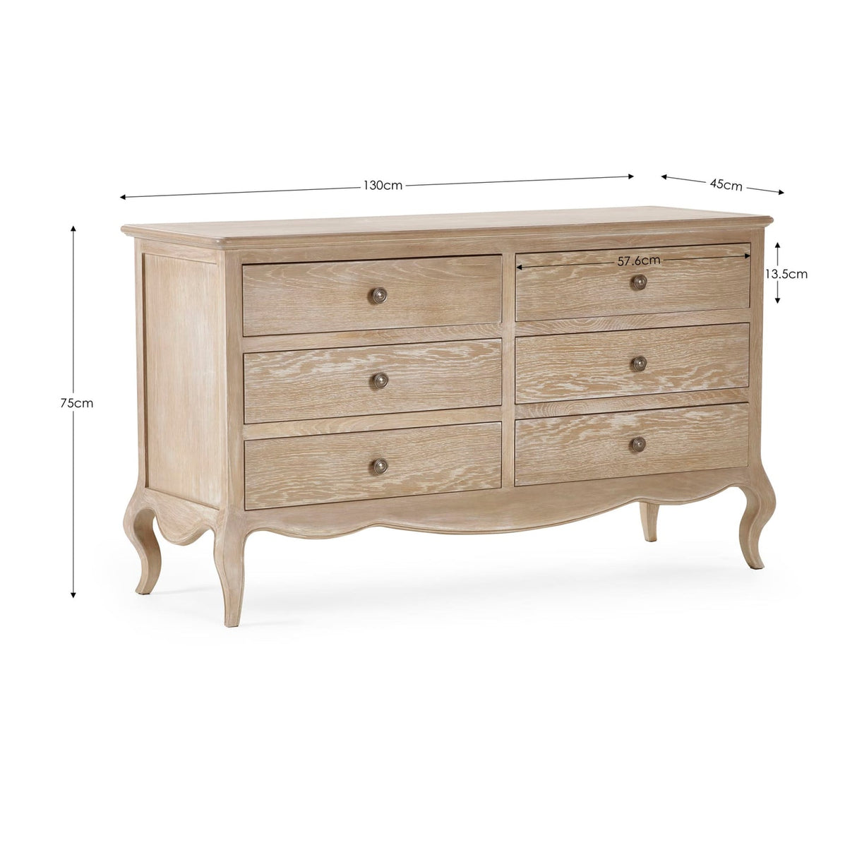 Wooden Chest Of 6 Drawers Wide - Camille