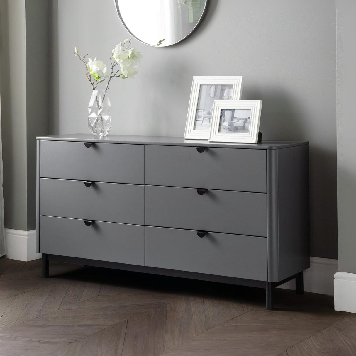 Wooden Chest Of 6 Drawers Wide - Chloe