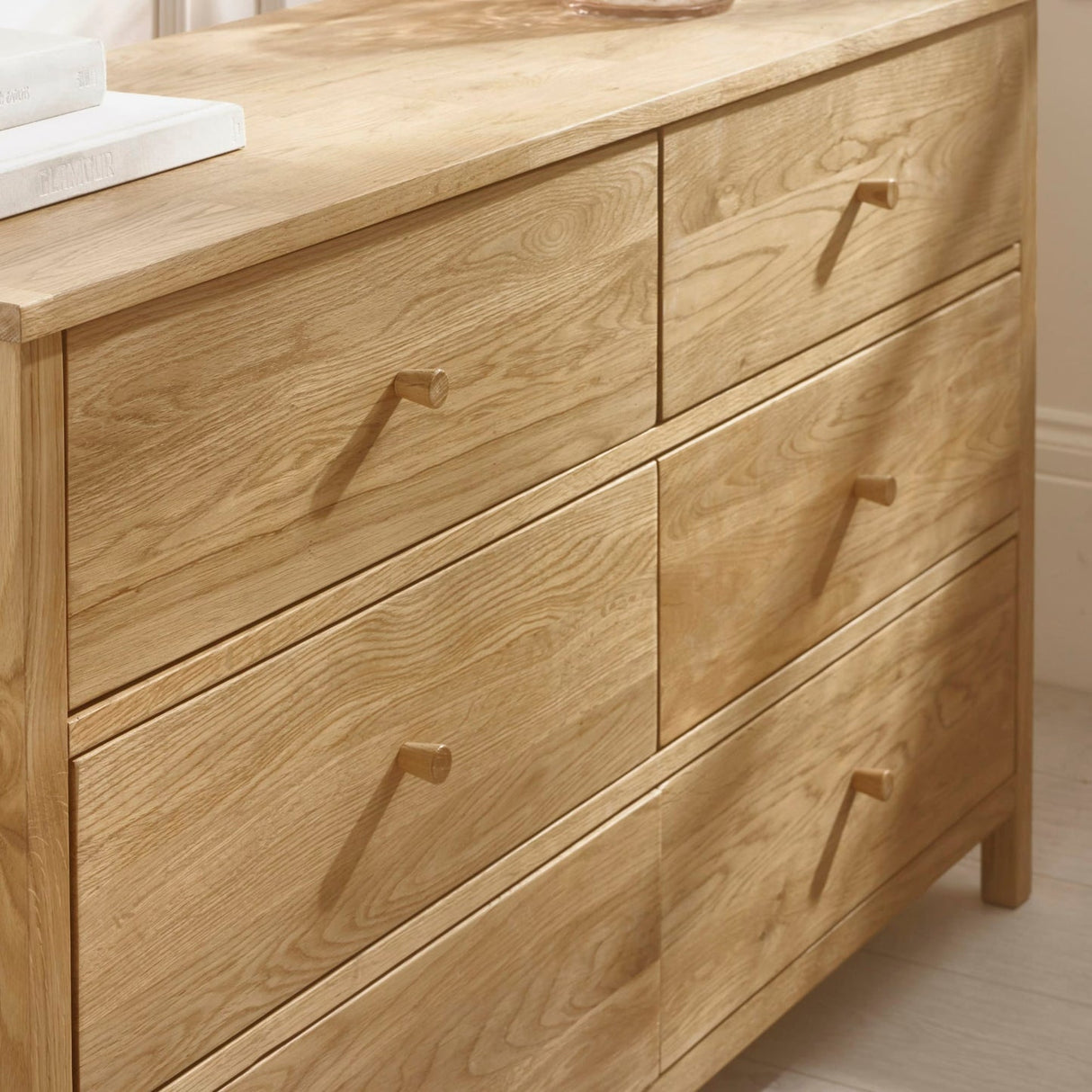 Wooden Chest Of 6 Drawers Wide - Coxmoor