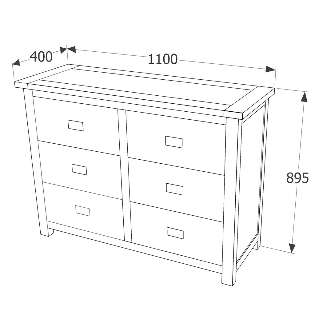 Wooden Chest Of 6 Drawers Wide - Dunkeld