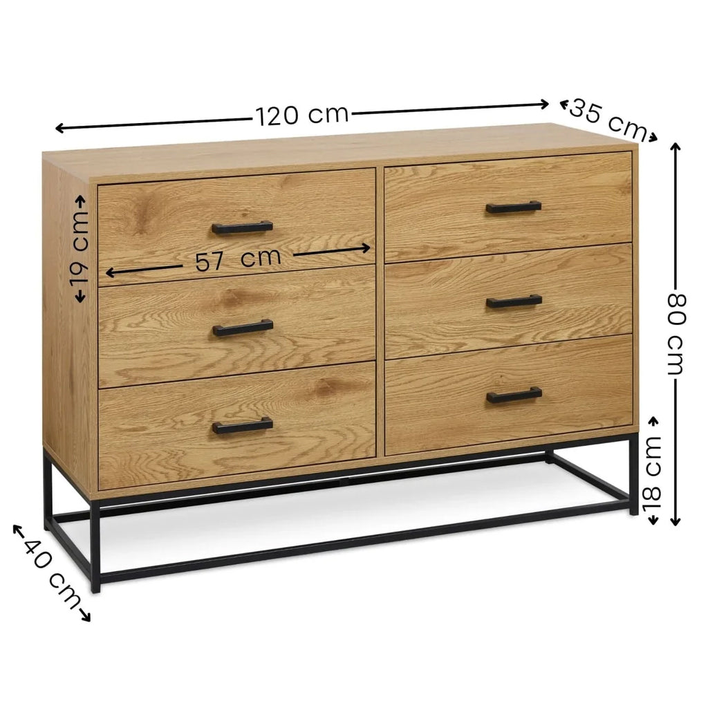 Wooden Chest of 6 Drawers Wide - Harlow