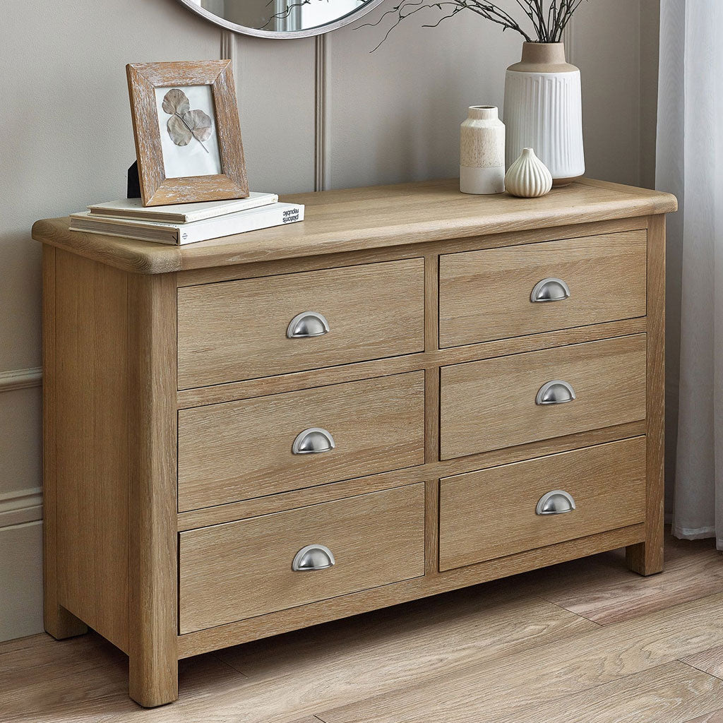 Wooden Chest Of 6 Drawers Wide - Memphis