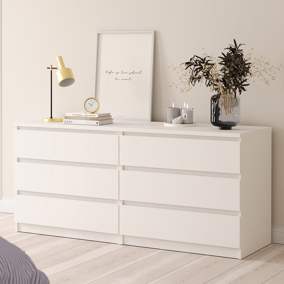 Wooden Chest Of 6 Drawers Wide - Naia