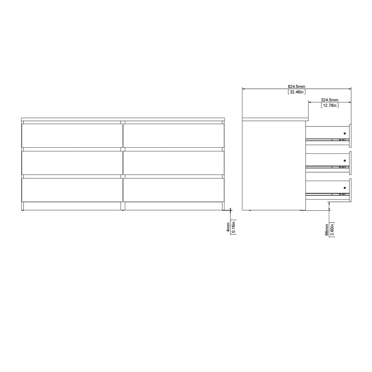 Wooden Chest Of 6 Drawers Wide - Naia