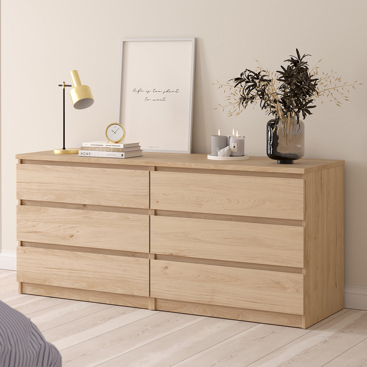 Wooden Chest Of 6 Drawers Wide - Naia