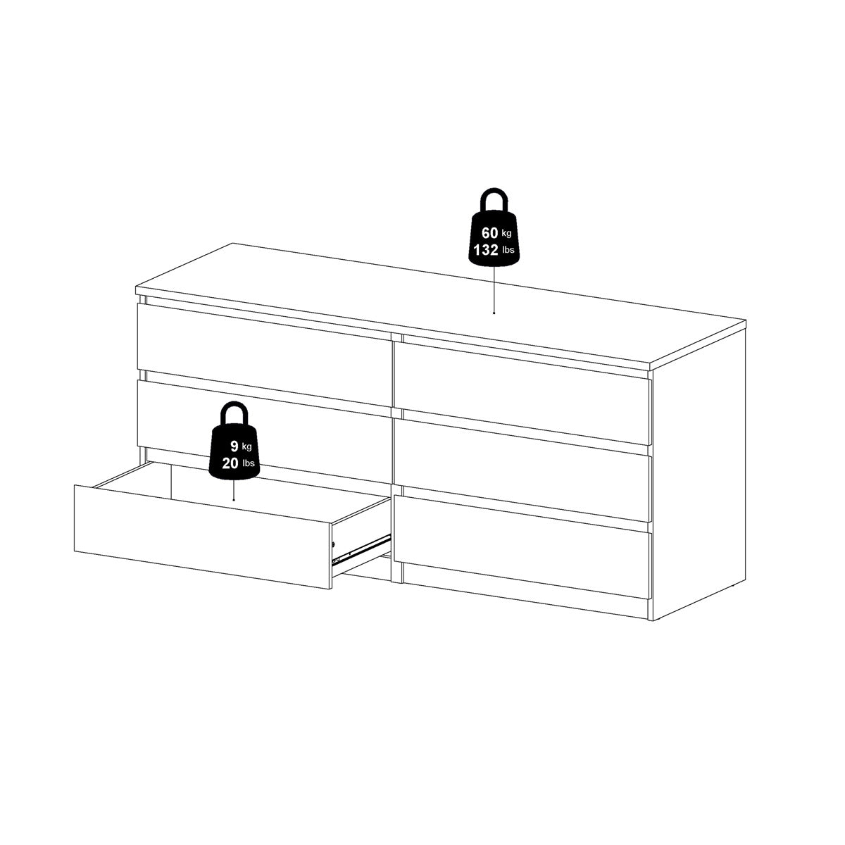 Wooden Chest Of 6 Drawers Wide - Naia