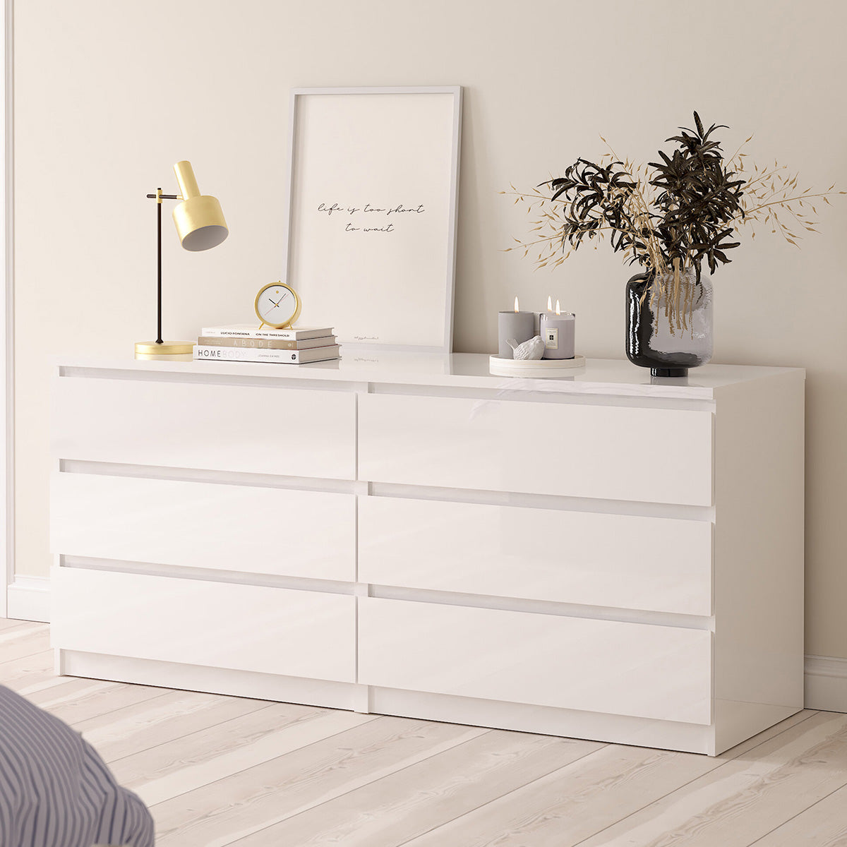 Wooden Chest Of 6 Drawers Wide - Naia