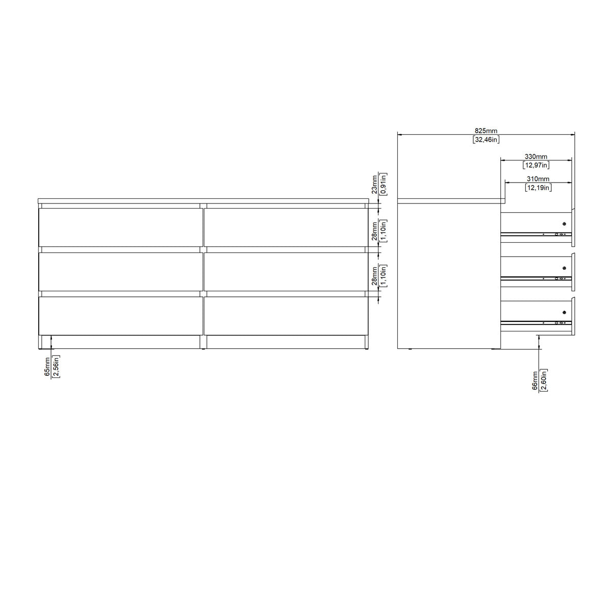Wooden Chest Of 6 Drawers Wide - Naia