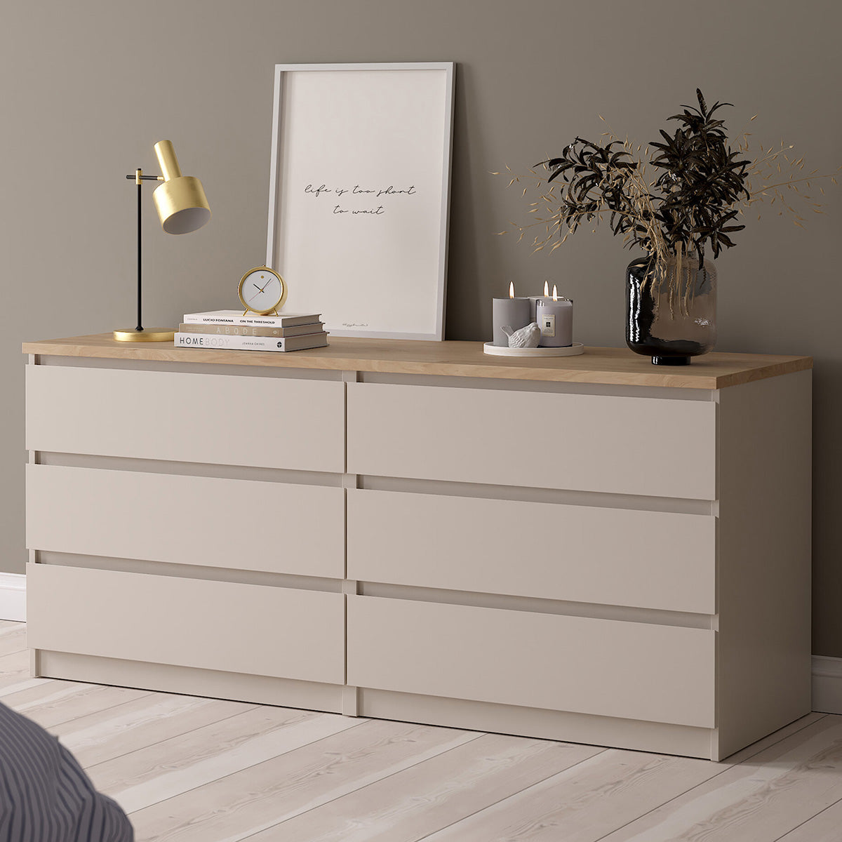 Wooden Chest Of 6 Drawers Wide - Naia