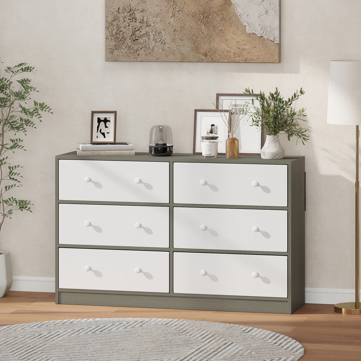 Wooden Chest Of 6 Fabric Drawers 114cm Wide - Velmora