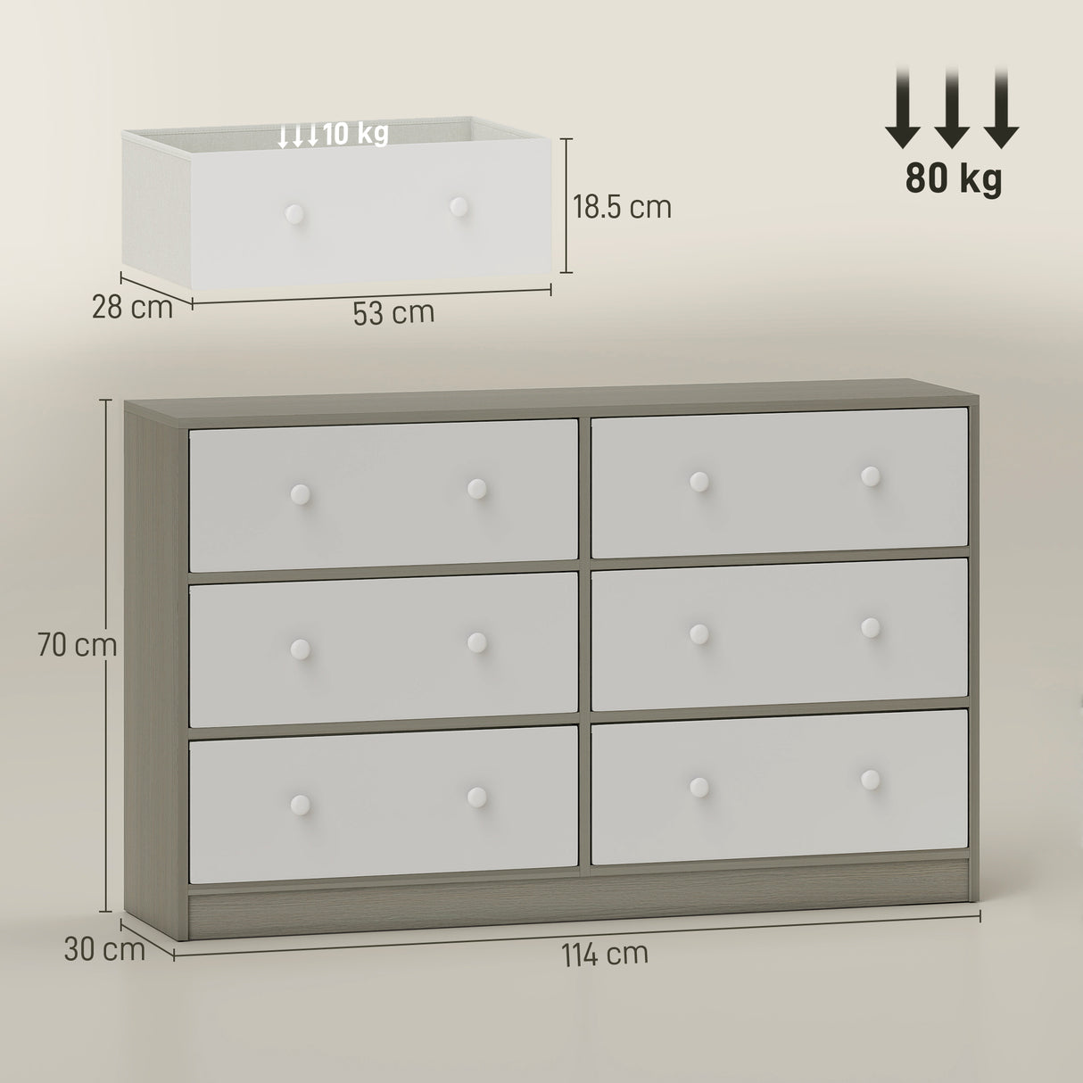 Wooden Chest Of 6 Fabric Drawers 114cm Wide - Velmora