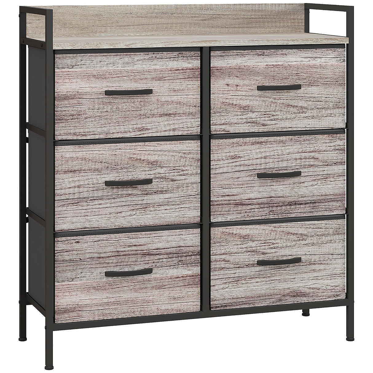 Wooden Chest Of 6 Fabric Drawers 79cm Wide With Steel Frame - Velmora