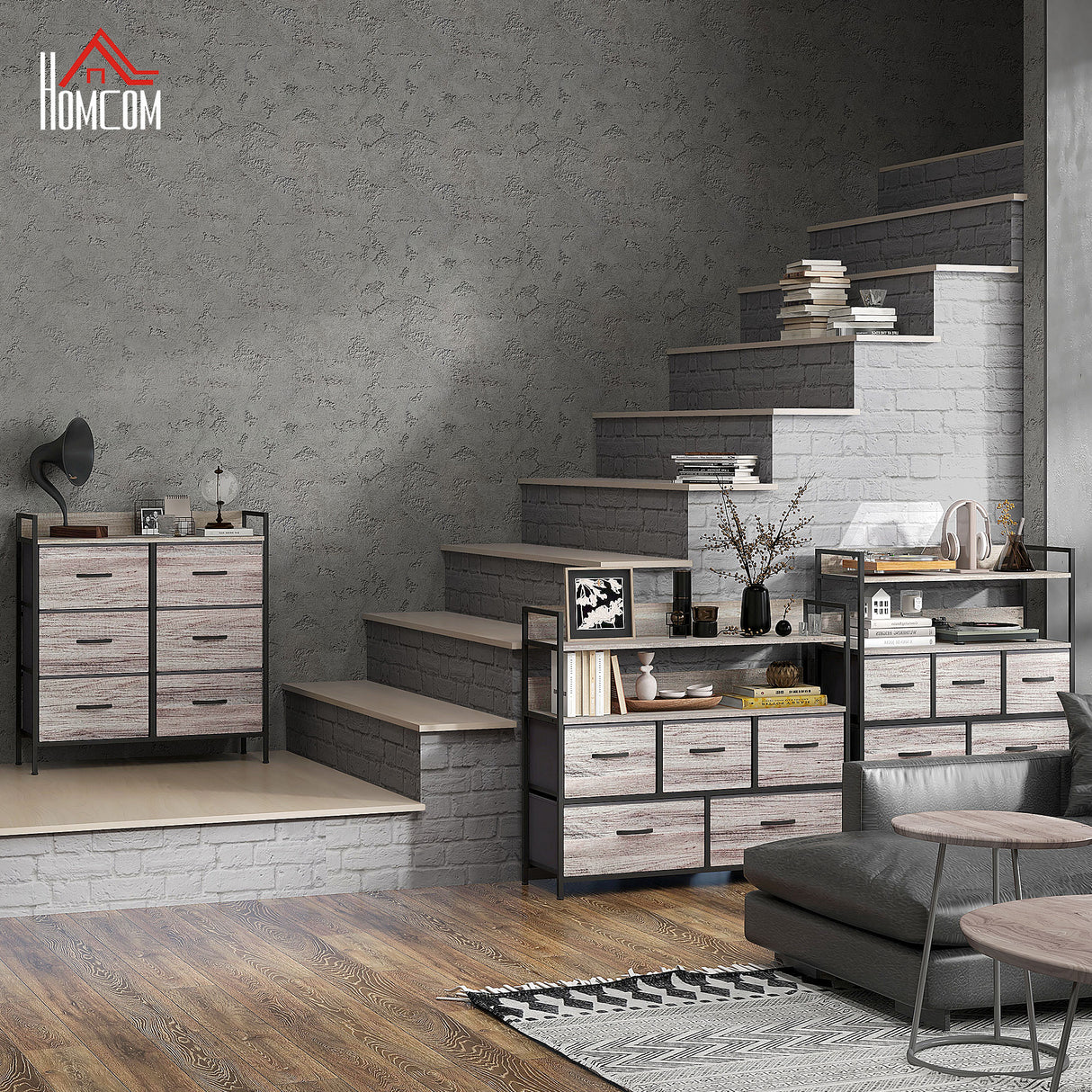 Wooden Chest Of 6 Fabric Drawers 79cm Wide With Steel Frame - Velmora