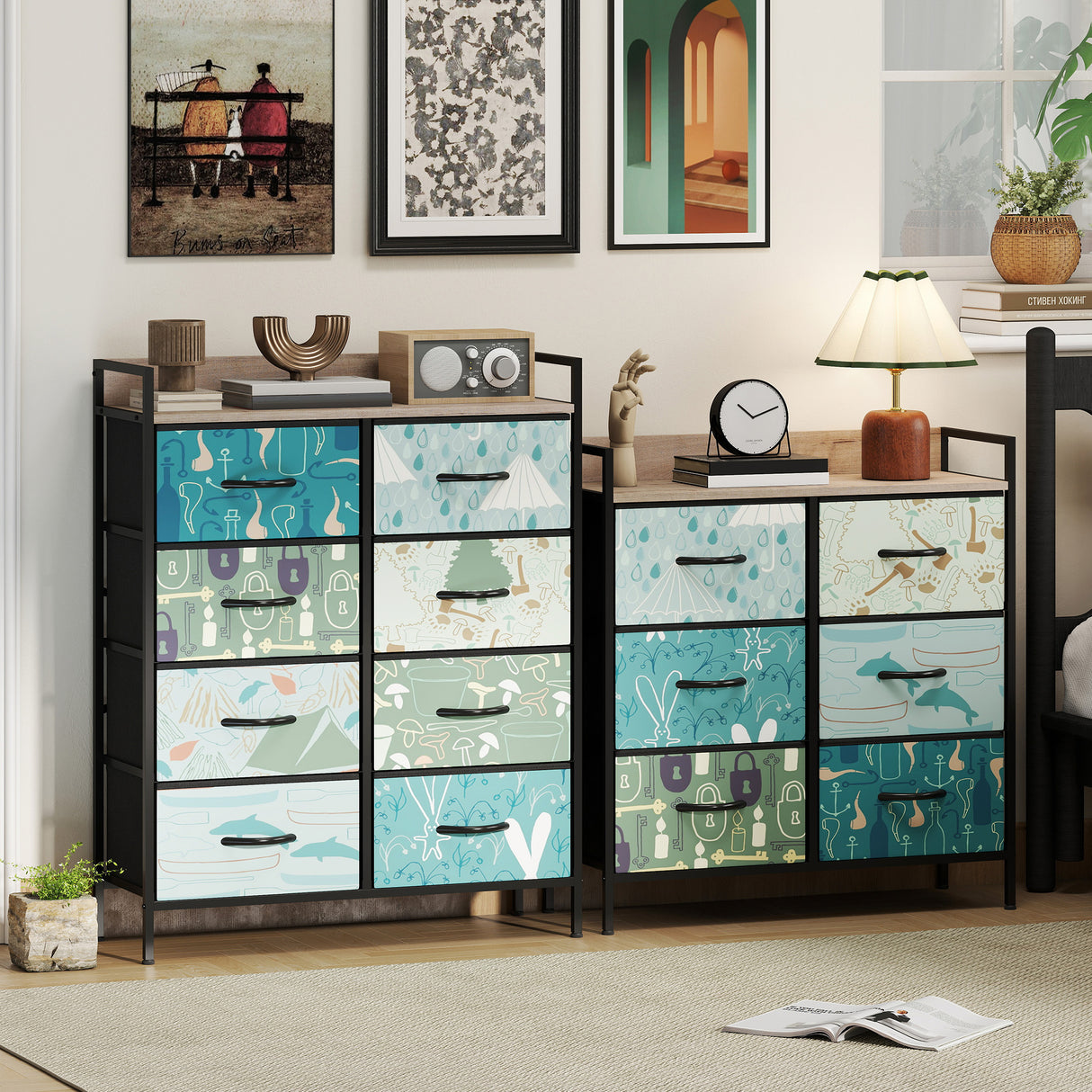 Wooden Chest Of 6 Fabric Drawers 79cm Wide With Steel Frame - Velmora