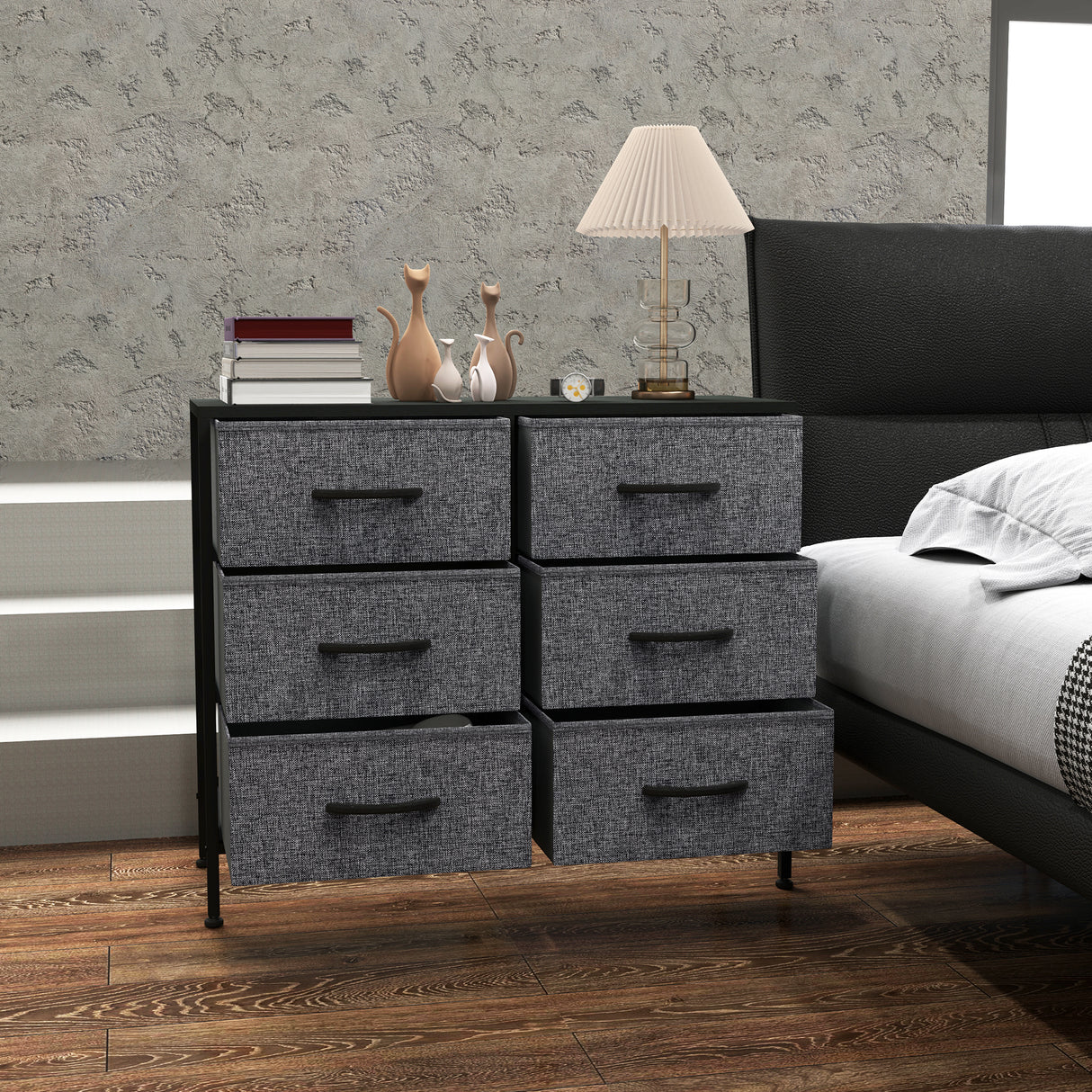 Wooden Chest Of 6 Fabric Drawers 80cm Wide With Steel Frame - Velmora