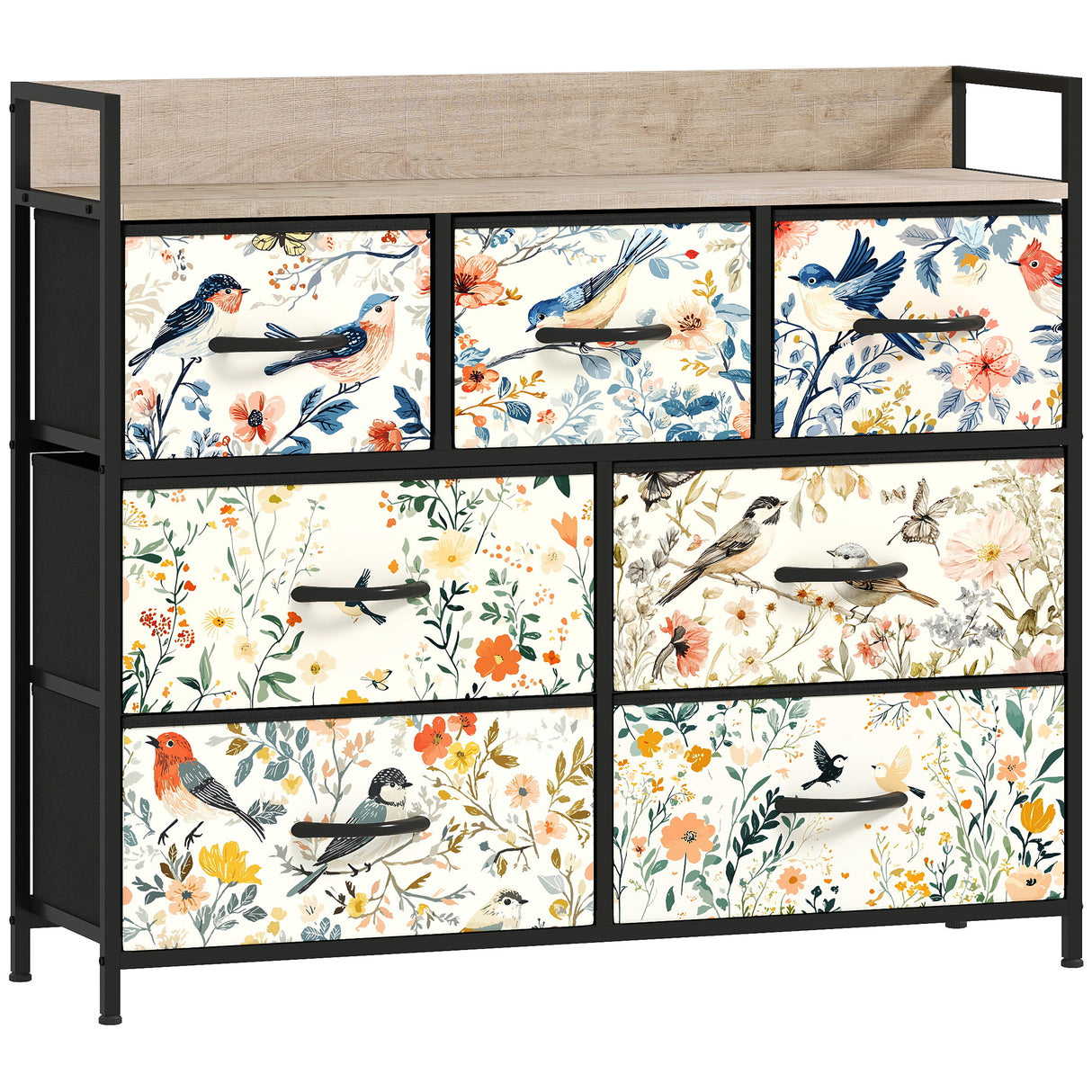 Wooden Chest Of 6 Fabric Drawers 98cm Wide With Steel Frame - Velmora