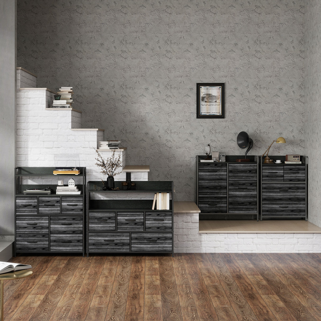 Wooden Chest Of 7 Fabric Drawers 79cm Wide With Steel Frame - Velmora