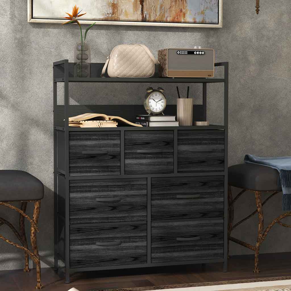 Wooden Chest Of 7 Fabric Drawers 79cm Wide With Steel Frame - Velmora