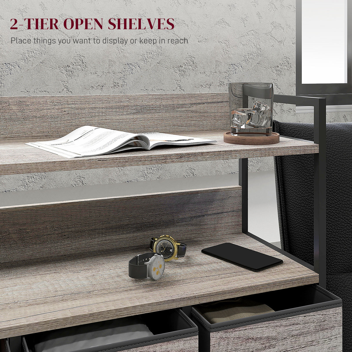 Wooden Chest Of 7 Fabric Drawers 79cm Wide With Steel Frame - Velmora