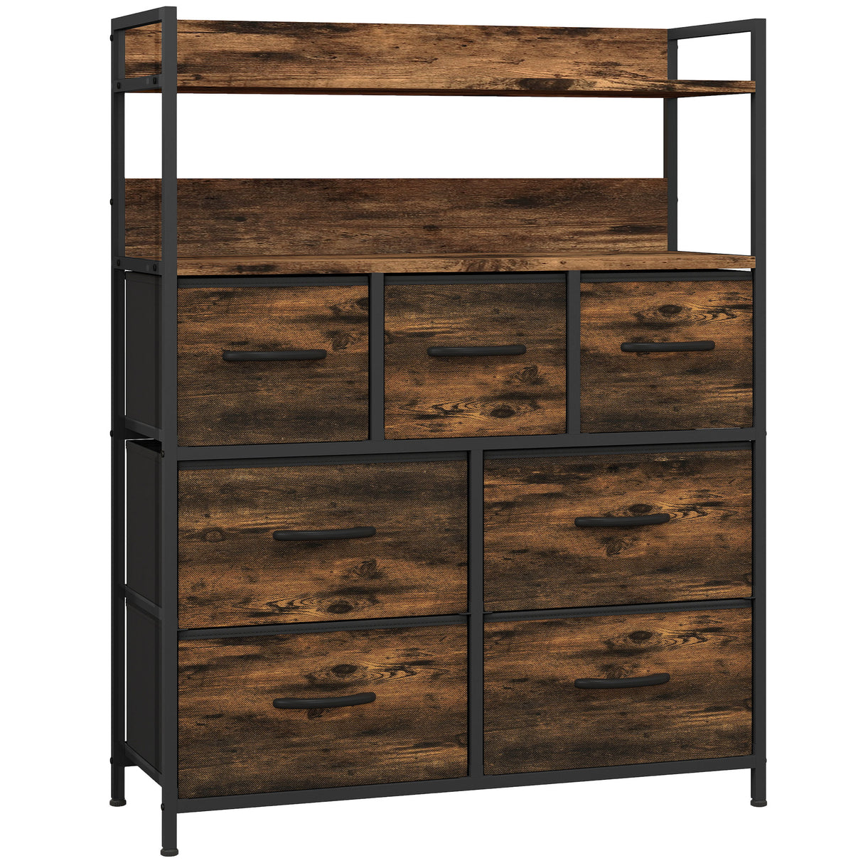 Wooden Chest Of 7 Fabric Drawers 79cm Wide With Steel Frame - Velmora