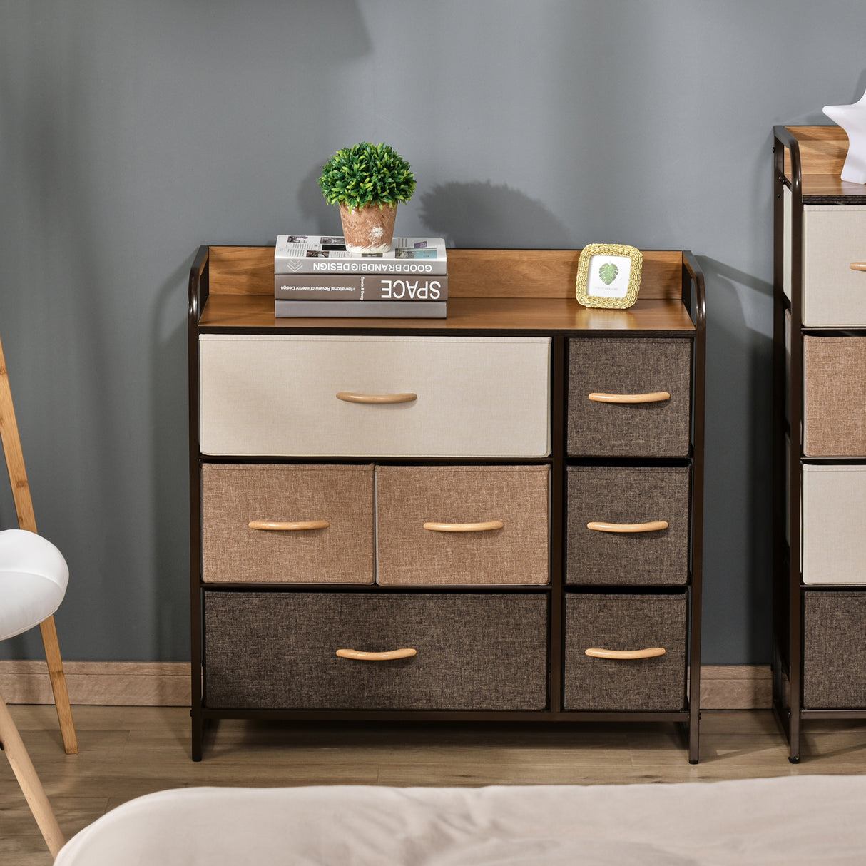 Wooden Chest Of 7 Fabric Drawers 80cm Wide With Metal Frame - Velmora