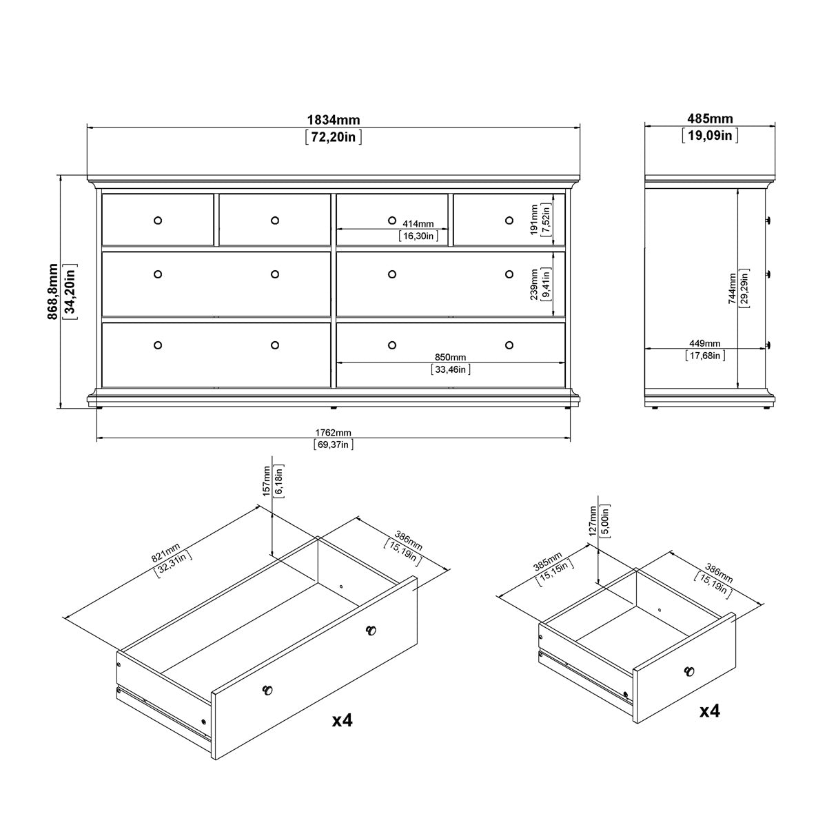 Wooden Chest Of 8 Drawers - Paris