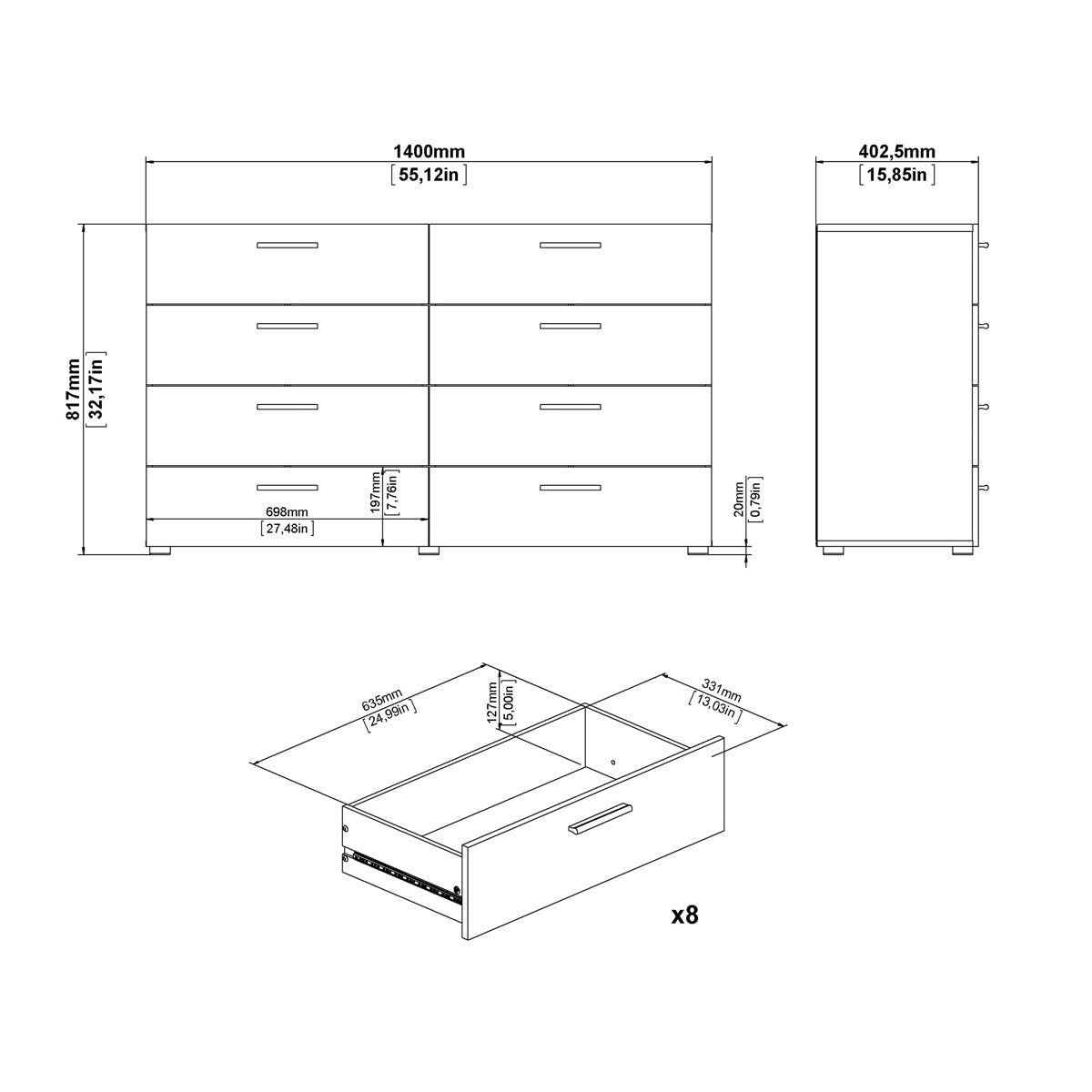 Wooden Chest Of 8 Drawers - Pepe