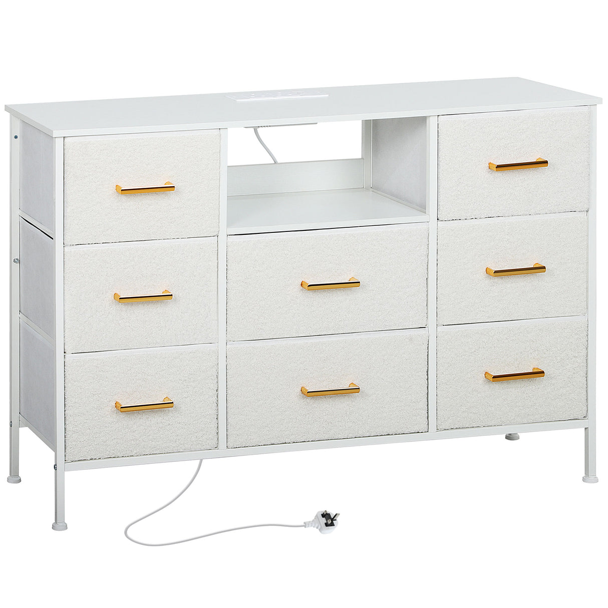 Wooden Chest Of 8 Fabric Drawers 110cm Wide With Steel Frame - Velmora
