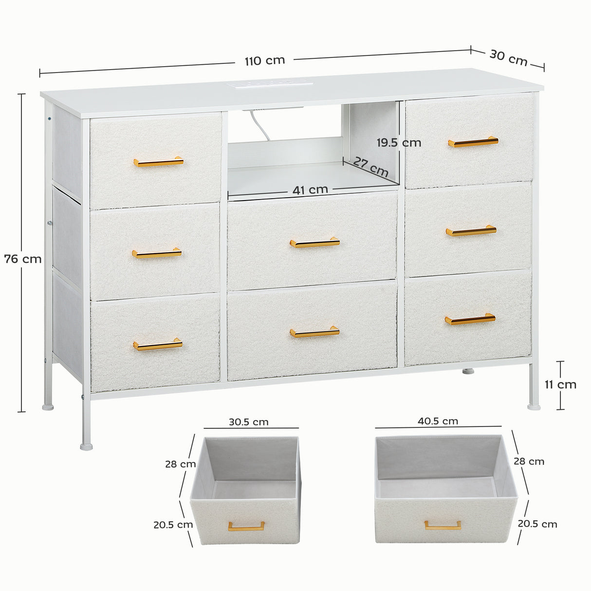 Wooden Chest Of 8 Fabric Drawers 110cm Wide With Steel Frame - Velmora