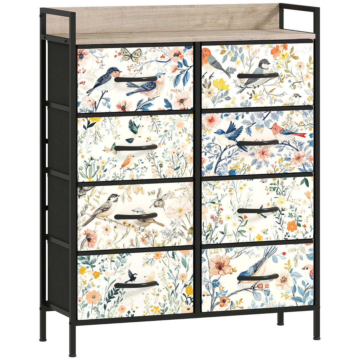 Wooden Chest Of 8 Fabric Drawers 79cm Wide With Steel Frame - Velmora