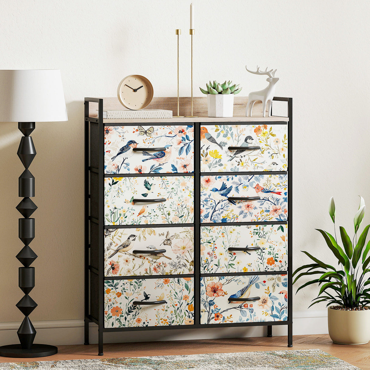 Wooden Chest Of 8 Fabric Drawers 79cm Wide With Steel Frame - Velmora