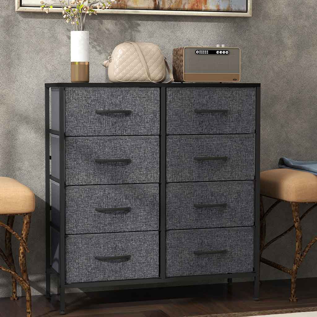 Wooden Chest Of 8 Fabric Drawers 80cm Wide With Steel Frame - Velmora